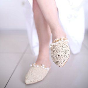 Hand Knitted Pearl Beaded Hawaiian Sandals US SIZE 5.5